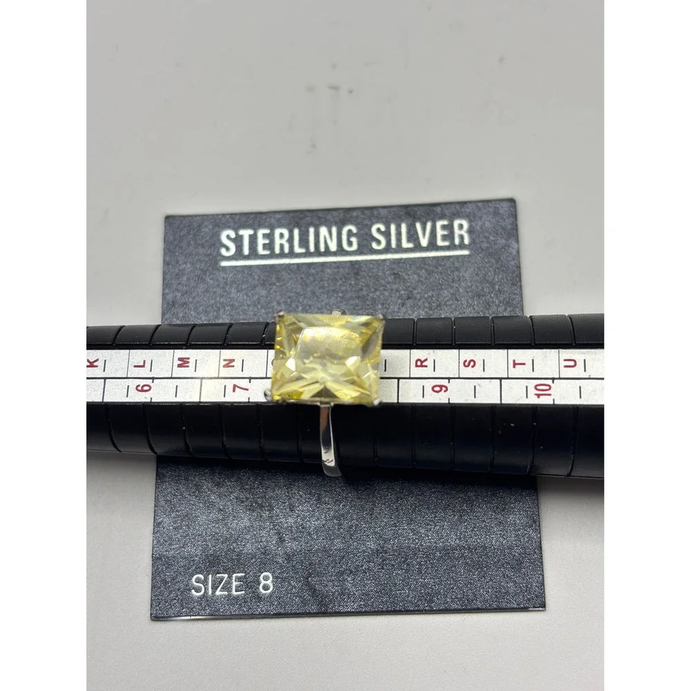 Unbranded Sterling Silver Ring Womens Size 8 Yellow Emerald Cut Gemstone
